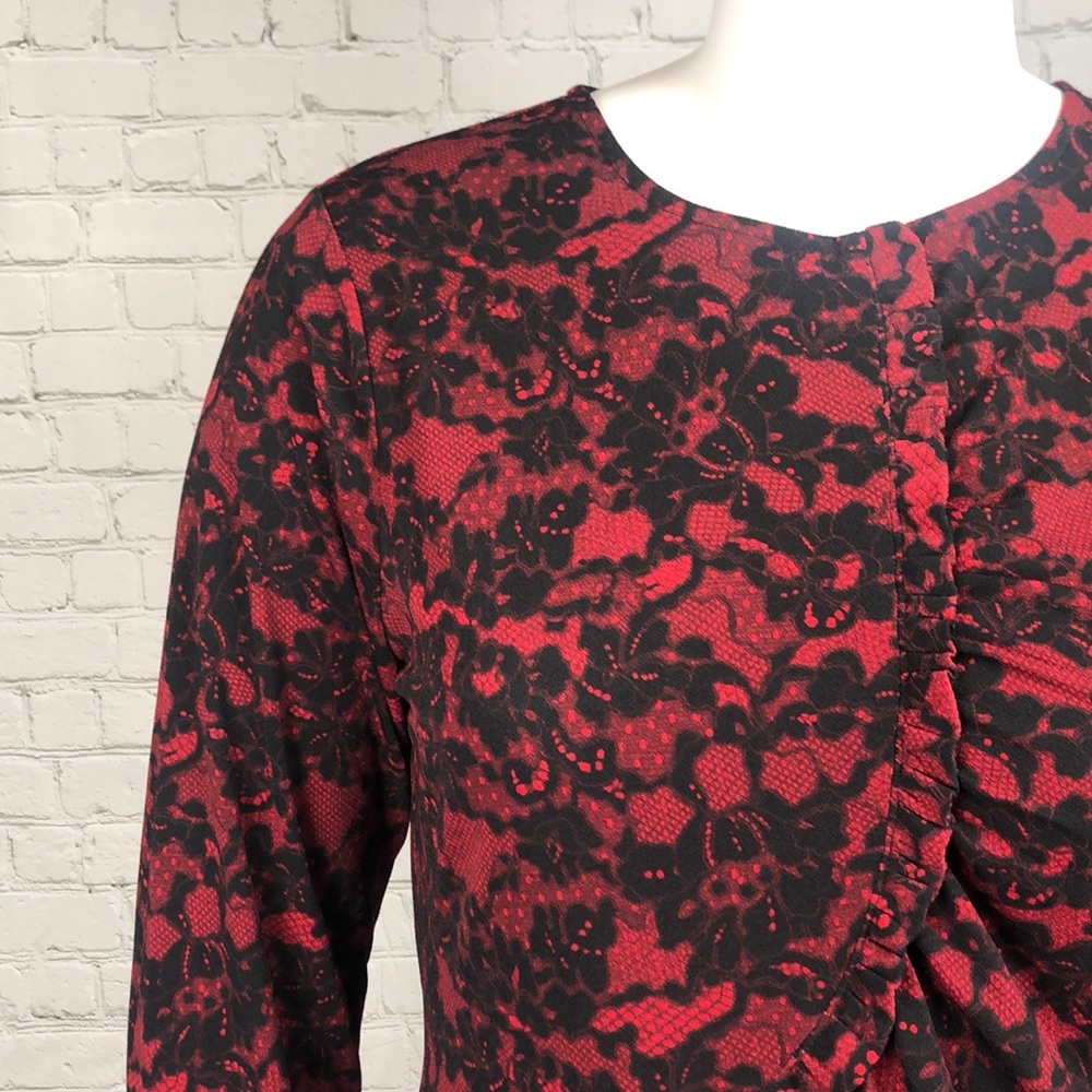 Michael Kors Red/Black Lace Print Ruffle Dress 1X - Picture 6 of 8